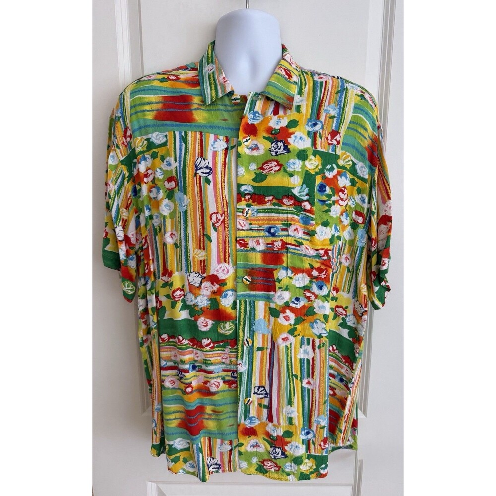 Jams World Men’s Hawaiian Aloha Short Sleeve Shirt, Large, “Melange”, EUC